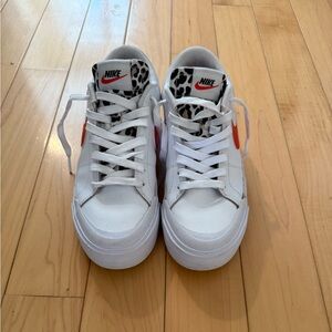 Nike White and Orange Court Legacy Lift with Leopard Print